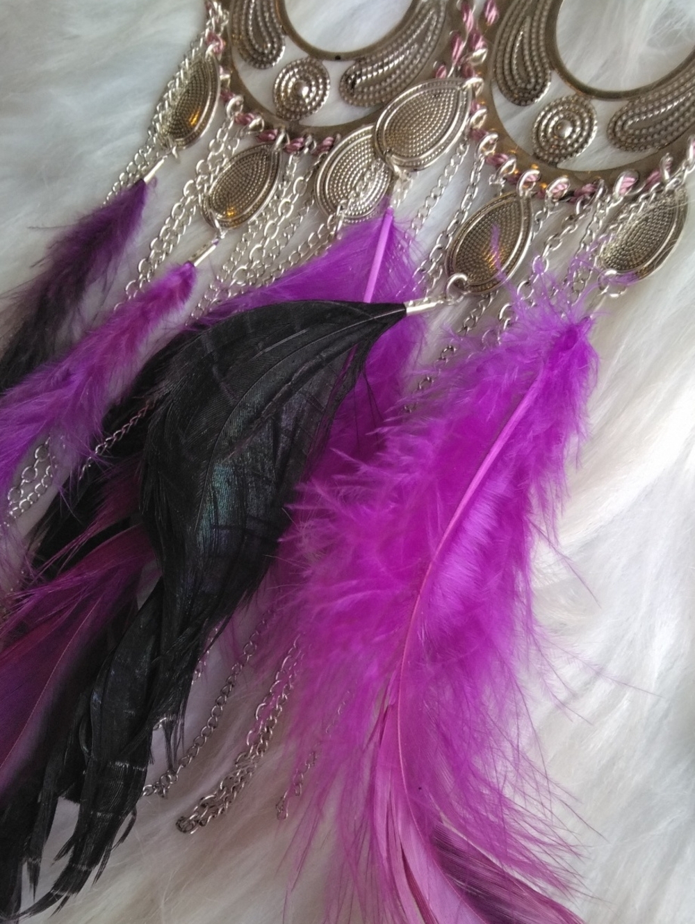 Boho Silver and Purple Feather Drop Earrings - Unbranded - Picture 3 of 5